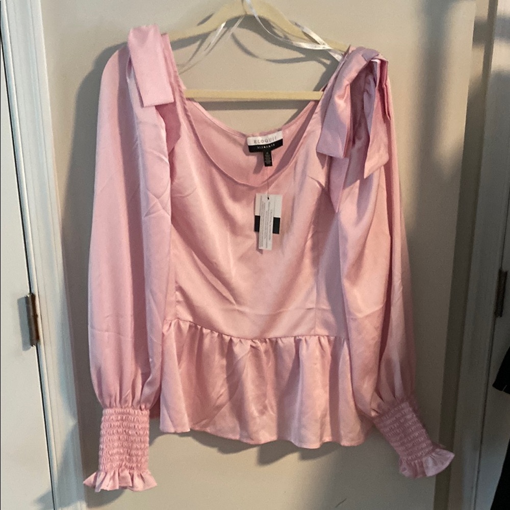 Light Pink Blouse with Bow Accent